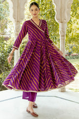 Purple Lehariya Angarkha