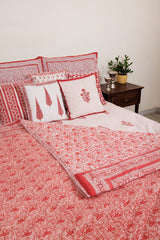Pink Floral Jaal Hand Block Printed Quilt