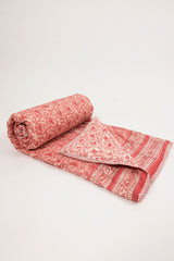 Pink Floral Jaal Hand Block Printed Quilt