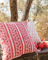 Pink Floral Border Hand Block Printed Cushion Cover