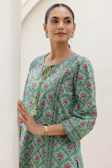 Turquoise Grid Kurta