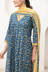 Dark Blue Floral Kurta