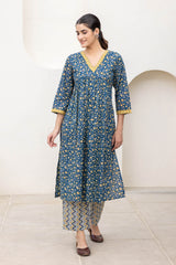 Dark Blue Floral Kurta