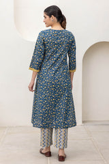 Dark Blue Floral Kurta