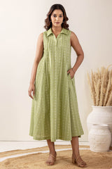 Sage Sleeveless Handloom Cotton Dress