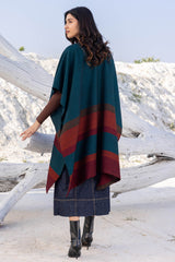 Blue Green with Orange Bands Wool Ruana