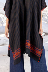 Black with Geometric Border Wool Ruana