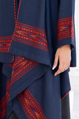 Prussian Blue Woollen Coat With Border