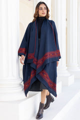 Prussian Blue Woollen Coat With Border