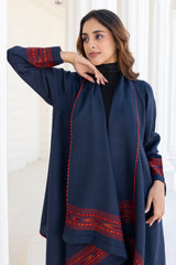 Prussian Blue Woollen Coat With Border