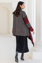 Grey and Maroon Woollen Coat