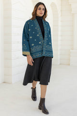 Teal Jamdani Quilted Jacket