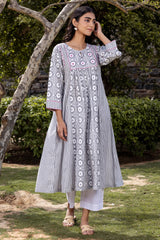 Grey Striped Kurta