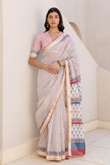 Gul Bahaar Handblock Printed Canderi Sari