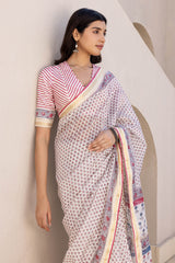 Gul Bahaar Handblock Printed Canderi Sari