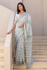 Neel Pushp Handblock Printed Chanderi Sari