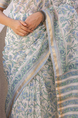 Neel Pushp Handblock Printed Chanderi Sari