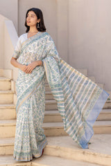 Neel Pushp Handblock Printed Chanderi Sari