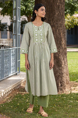 Green Striped Kurta