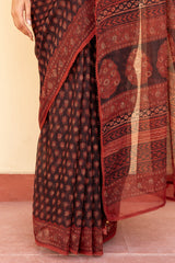 Black Bagru Handblock Printed Doria Sari