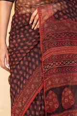 Black Bagru Handblock Printed Doria Sari