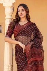 Black Bagru Handblock Printed Doria Sari
