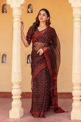 Black Bagru Handblock Printed Doria Sari