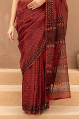Rust Bagru Handblock Printed Doria Sari