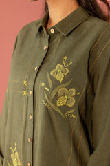 Olive Floral Appliqué Shirt