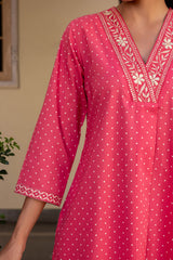 Pink Polka Embroidered Kurta
