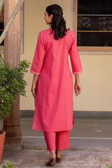 Pink Polka Embroidered Kurta