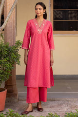 Pink Polka Embroidered Kurta