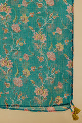 Teal Floral Printed Dupatta