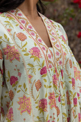 French Green V-Neck Kurta