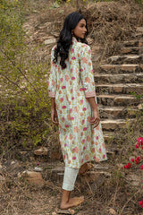 French Green V-Neck Kurta