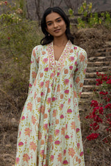 French Green V-Neck Kurta