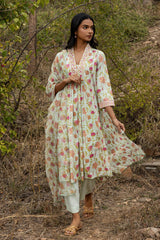 French Green V-Neck Kurta