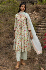 French Green V-Neck Kurta