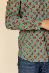 Green Printed Cotton Full Sleeve Shirt
