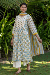 Floral Grid Yoke Kurta