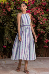 Floral Border Halter Dress