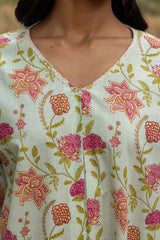 French Green Pleated Kurta