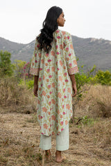 French Green Pleated Kurta