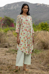 French Green Pleated Kurta