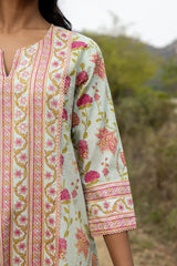 French Green Panel Kurta