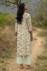 French Green Panel Kurta