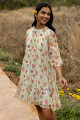 French Green Chiffon Dress