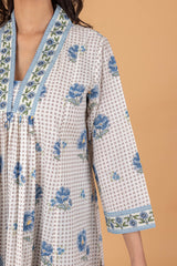 Blue Floral Grid Kurta
