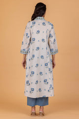 Blue Floral Grid Kurta