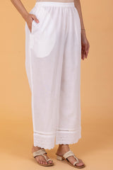 White Schiffli Border Trousers